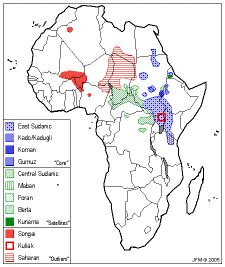 The distribution of Nilosaharan languages